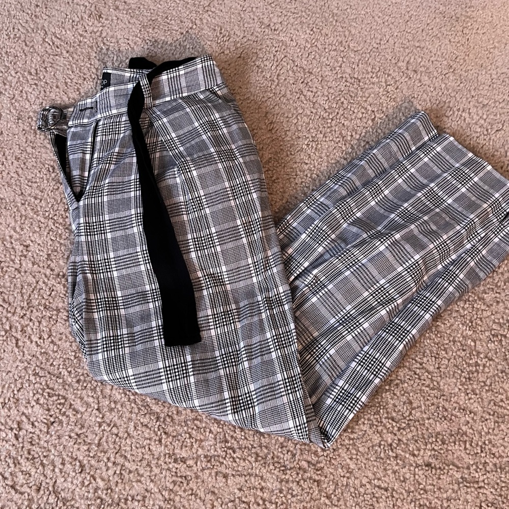 top shop black white checked trousers